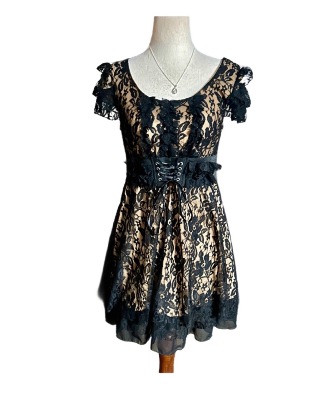 Pastel Design ~ Medium ~  Black W/ Floral Lace ~ Corset/Punk/Gothic Dress ~ New